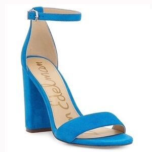 Sam Edelman Yaro Suede Block Heels Bright Blue Ankle Strap